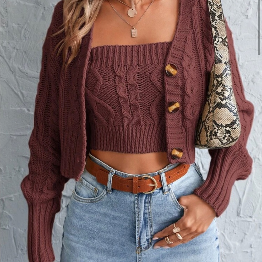 (SHEIN)tube top with small cardigan